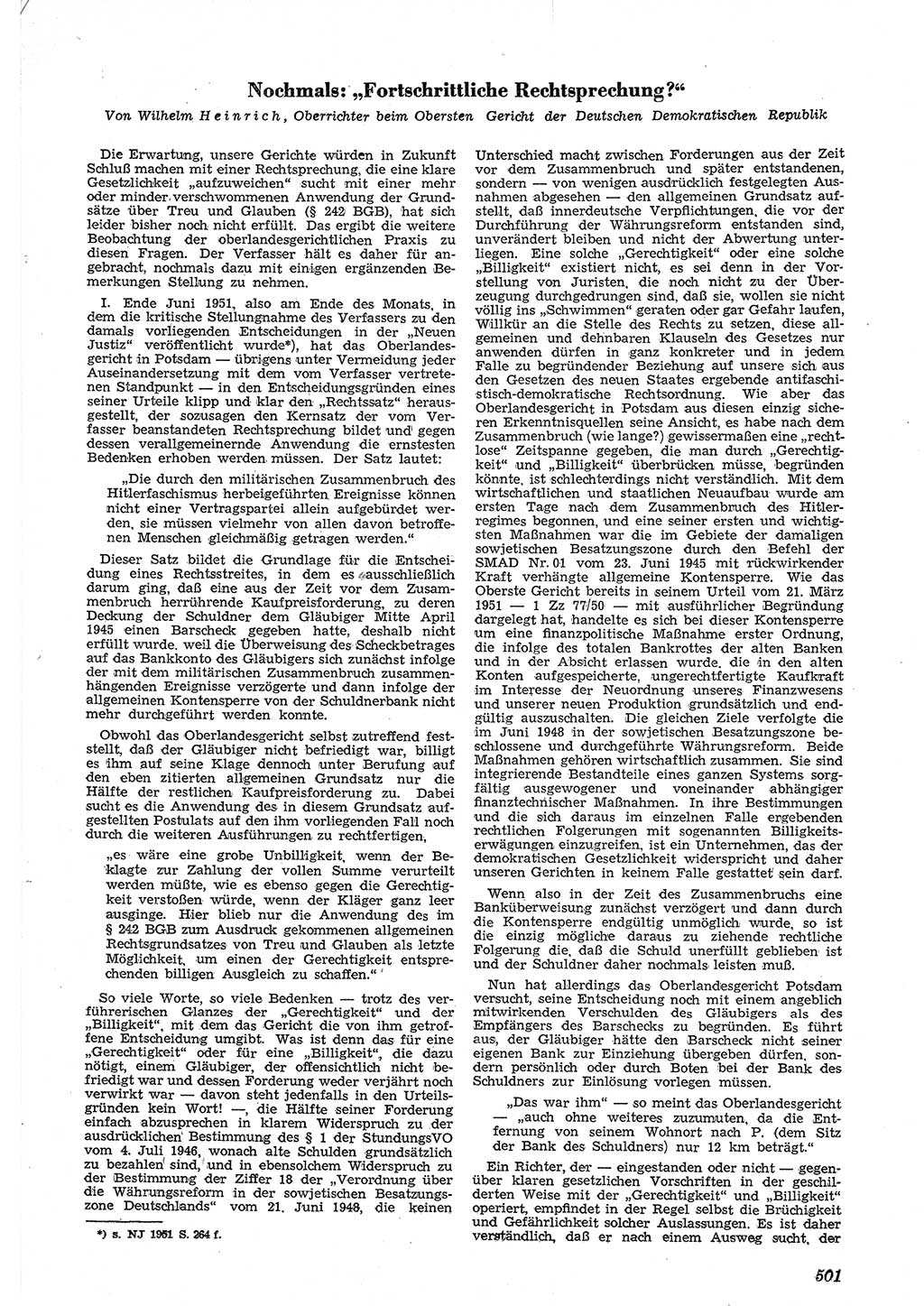 Neue Justiz (NJ), Zeitschrift für Recht und Rechtswissenschaft [Deutsche Demokratische Republik (DDR)], 5. Jahrgang 1951, Seite 501 (NJ DDR 1951, S. 501)