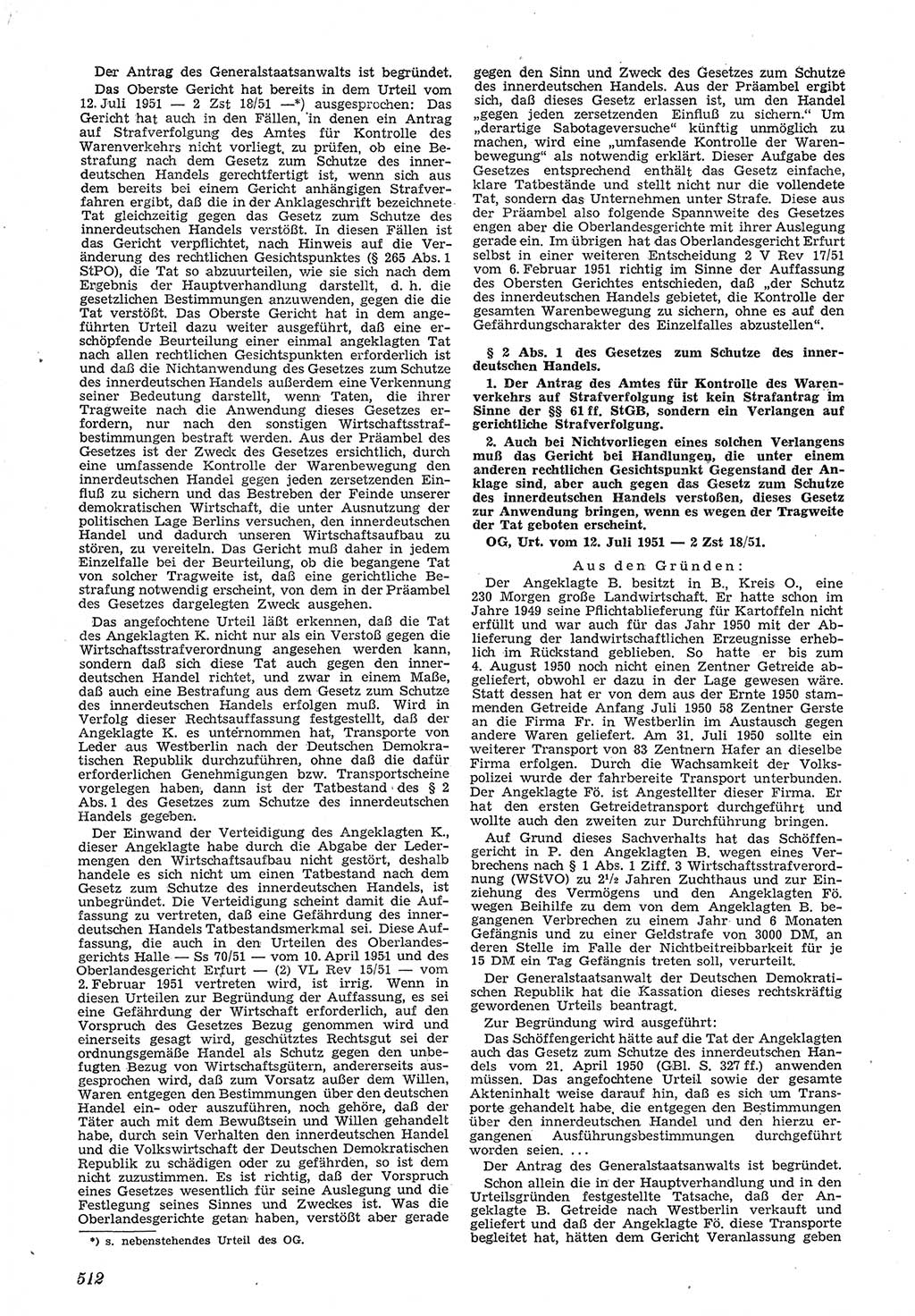 Neue Justiz (NJ), Zeitschrift für Recht und Rechtswissenschaft [Deutsche Demokratische Republik (DDR)], 5. Jahrgang 1951, Seite 512 (NJ DDR 1951, S. 512)