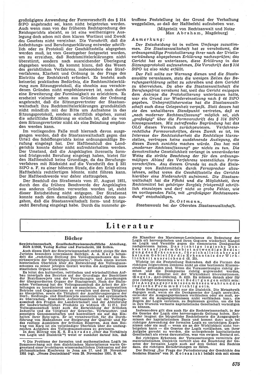 Neue Justiz (NJ), Zeitschrift für Recht und Rechtswissenschaft [Deutsche Demokratische Republik (DDR)], 5. Jahrgang 1951, Seite 575 (NJ DDR 1951, S. 575)