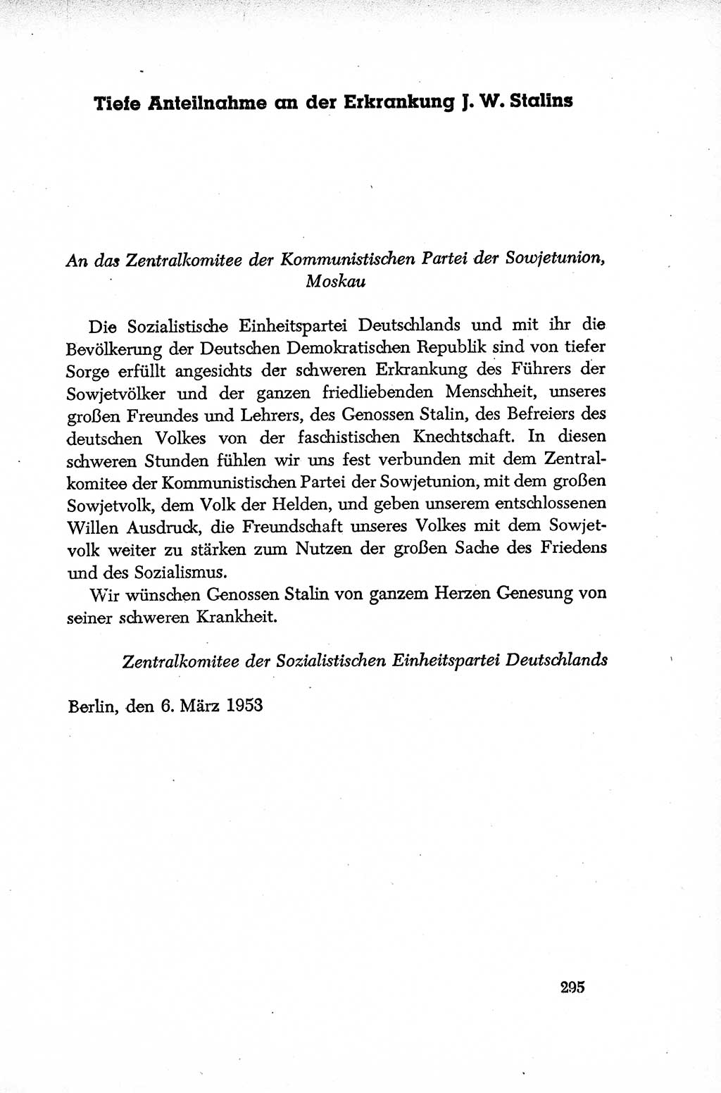 Dokumente der Sozialistischen Einheitspartei Deutschlands (SED) [Deutsche Demokratische Republik (DDR)] 1952-1953, Seite 295 (Dok. SED DDR 1952-1953, S. 295)