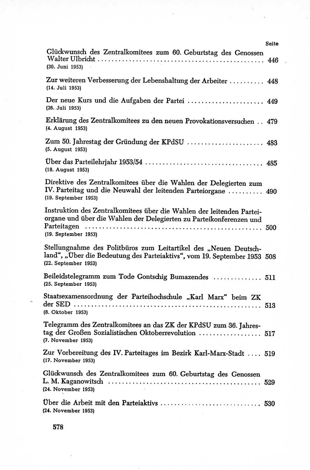 Dokumente der Sozialistischen Einheitspartei Deutschlands (SED) [Deutsche Demokratische Republik (DDR)] 1952-1953, Seite 578 (Dok. SED DDR 1952-1953, S. 578)