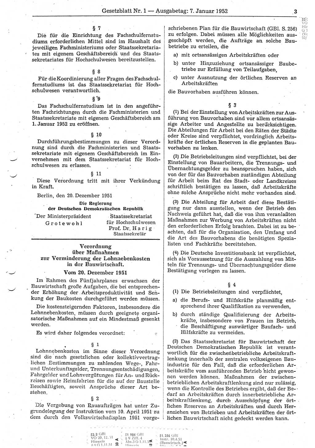 Gesetzblatt (GBl.) der Deutschen Demokratischen Republik (DDR) 1952, Seite 3 (GBl. DDR 1952, S. 3)