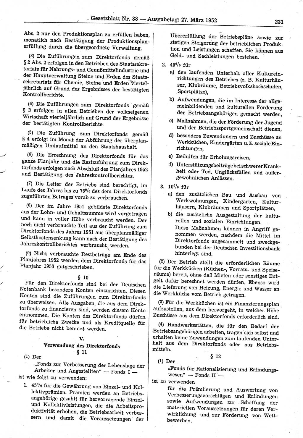 Gesetzblatt (GBl.) der Deutschen Demokratischen Republik (DDR) 1952, Seite 231 (GBl. DDR 1952, S. 231)