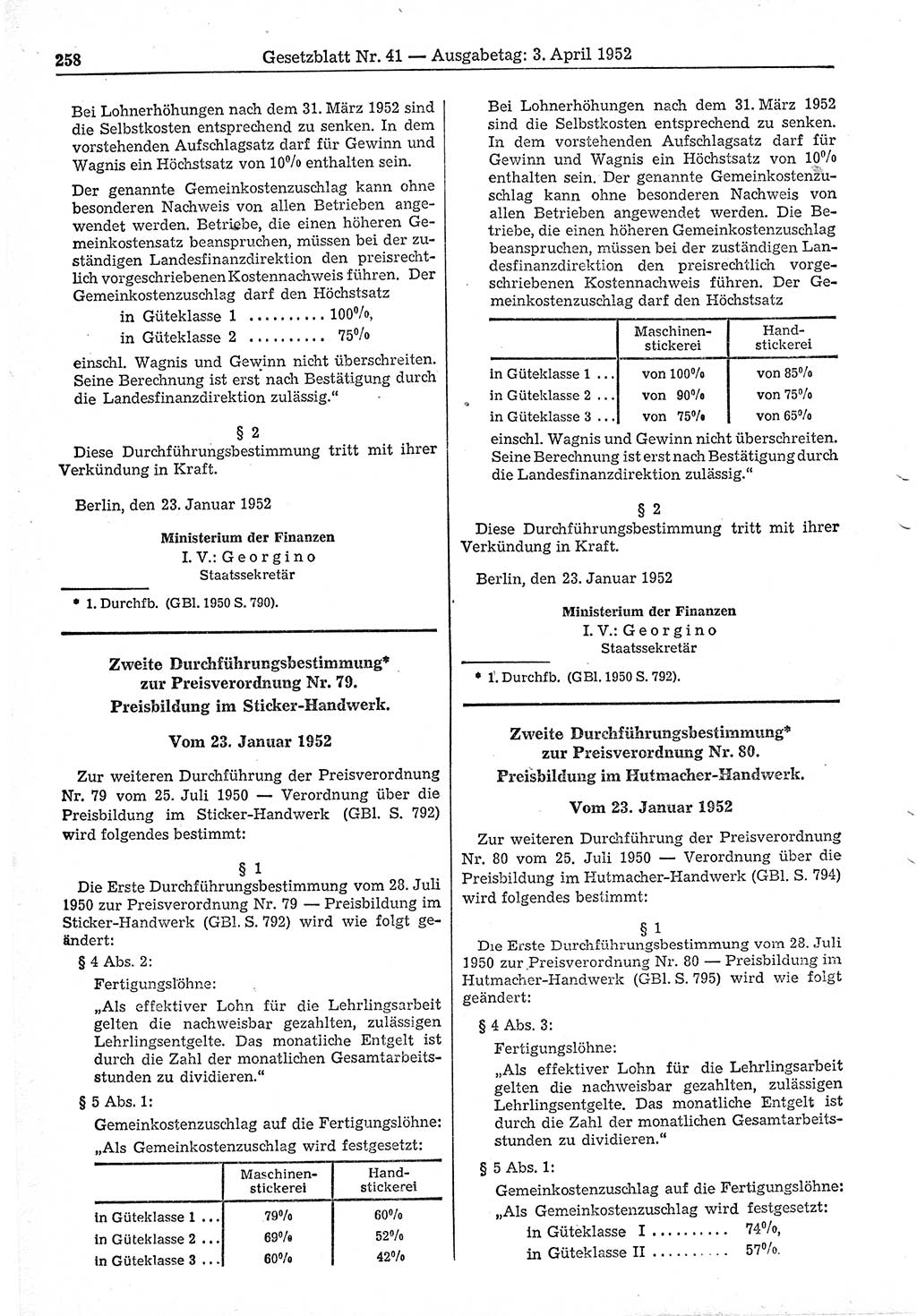 Gesetzblatt (GBl.) der Deutschen Demokratischen Republik (DDR) 1952, Seite 258 (GBl. DDR 1952, S. 258)