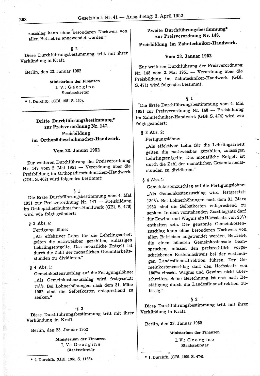 Gesetzblatt (GBl.) der Deutschen Demokratischen Republik (DDR) 1952, Seite 268 (GBl. DDR 1952, S. 268)
