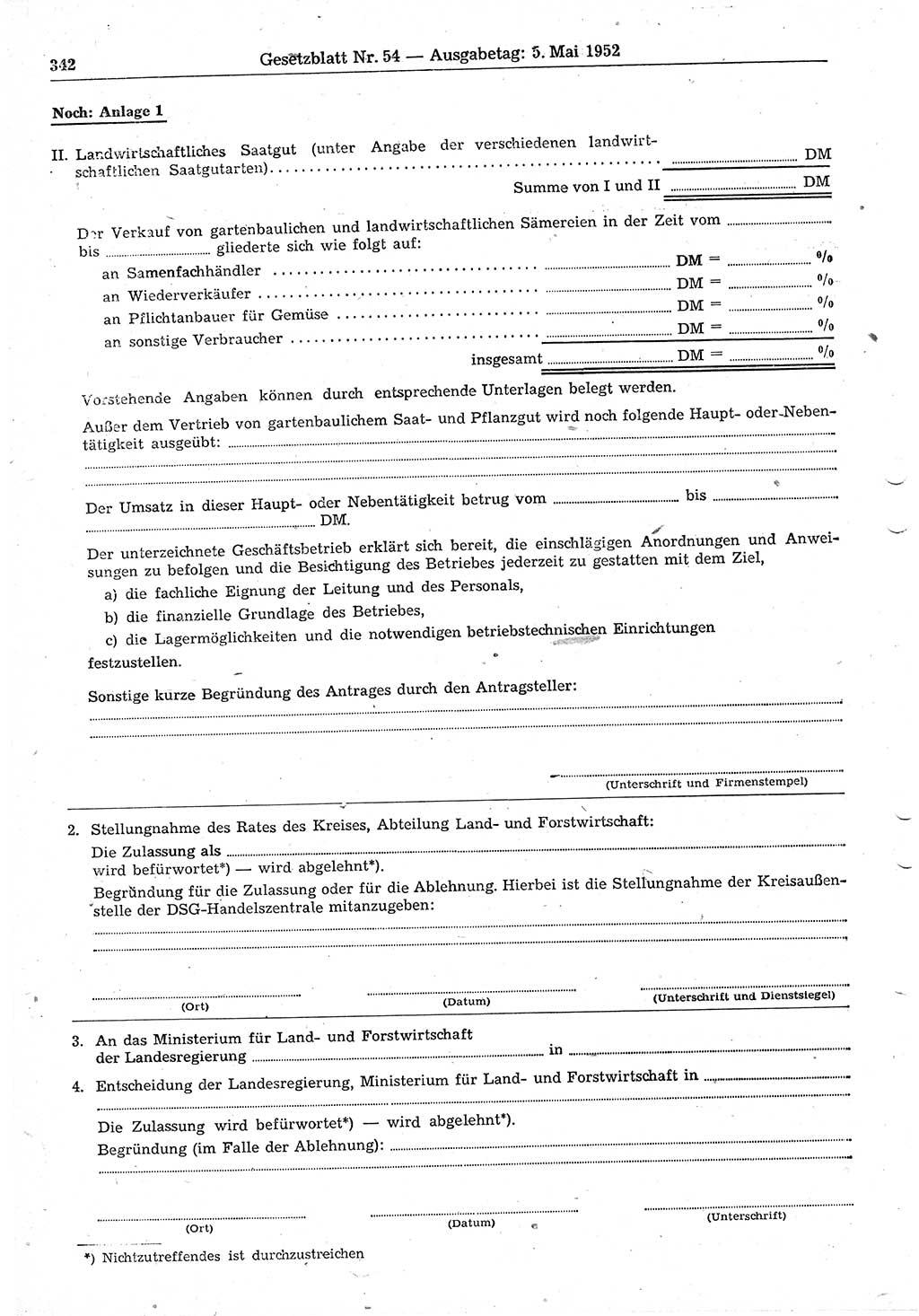 Gesetzblatt (GBl.) der Deutschen Demokratischen Republik (DDR) 1952, Seite 342 (GBl. DDR 1952, S. 342)
