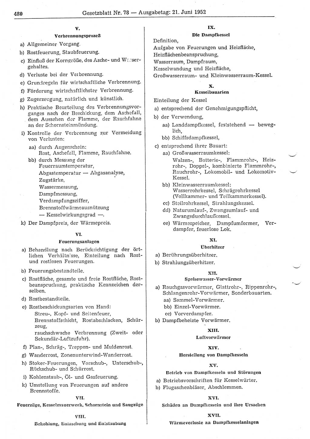 Gesetzblatt (GBl.) der Deutschen Demokratischen Republik (DDR) 1952, Seite 480 (GBl. DDR 1952, S. 480)