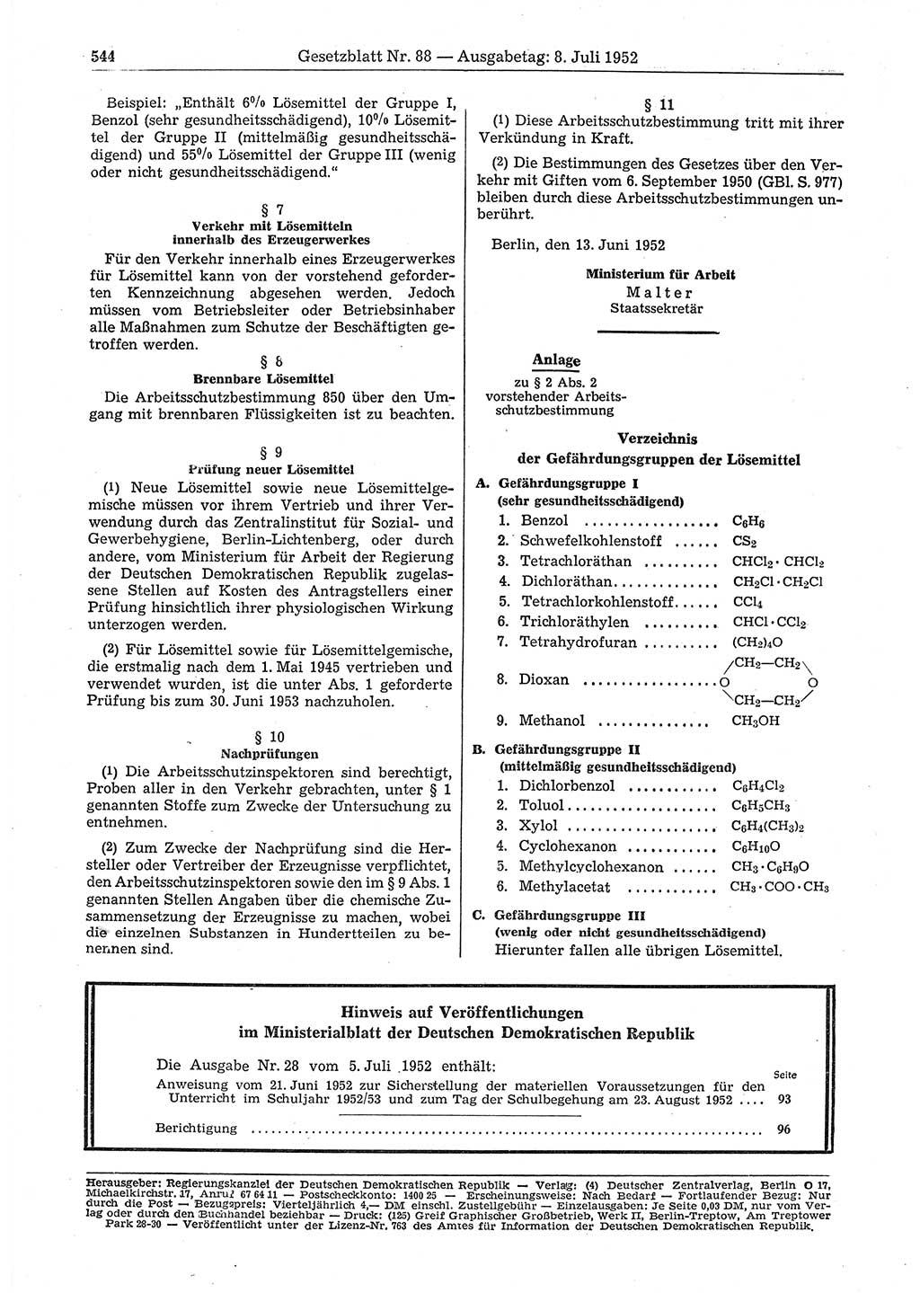 Gesetzblatt (GBl.) der Deutschen Demokratischen Republik (DDR) 1952, Seite 544 (GBl. DDR 1952, S. 544)