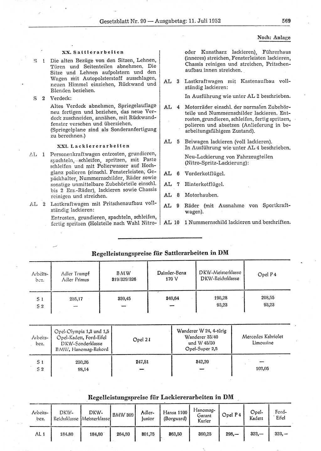 Gesetzblatt (GBl.) der Deutschen Demokratischen Republik (DDR) 1952, Seite 569 (GBl. DDR 1952, S. 569)