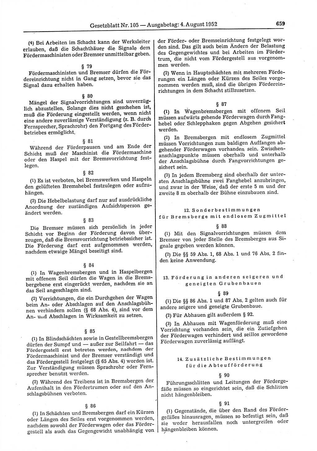 Gesetzblatt (GBl.) der Deutschen Demokratischen Republik (DDR) 1952, Seite 659 (GBl. DDR 1952, S. 659)