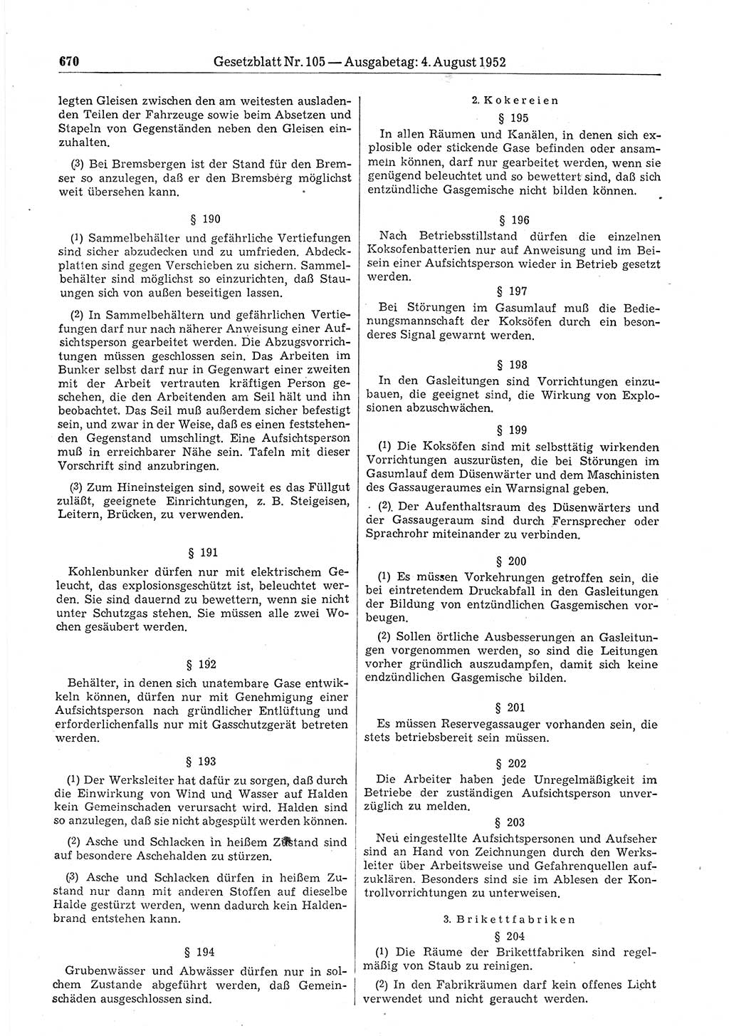 Gesetzblatt (GBl.) der Deutschen Demokratischen Republik (DDR) 1952, Seite 670 (GBl. DDR 1952, S. 670)