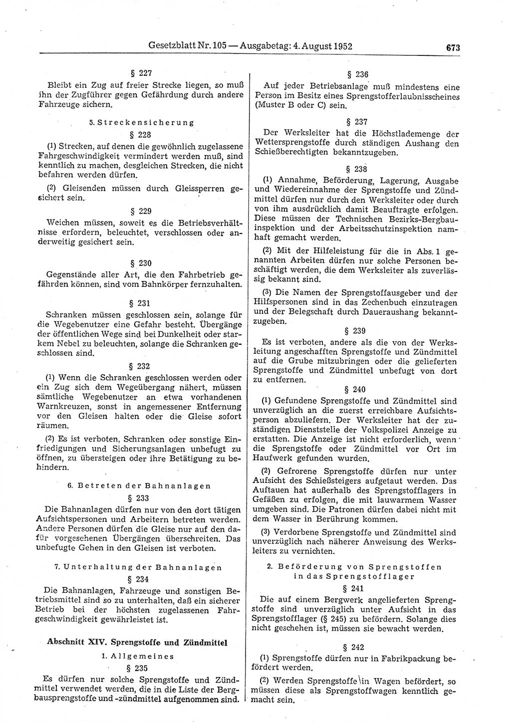 Gesetzblatt (GBl.) der Deutschen Demokratischen Republik (DDR) 1952, Seite 673 (GBl. DDR 1952, S. 673)
