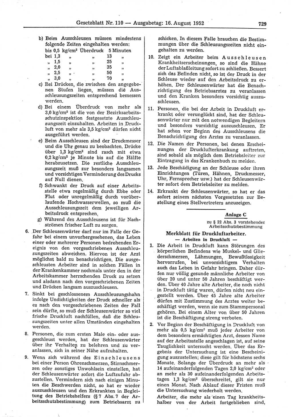 Gesetzblatt (GBl.) der Deutschen Demokratischen Republik (DDR) 1952, Seite 729 (GBl. DDR 1952, S. 729)