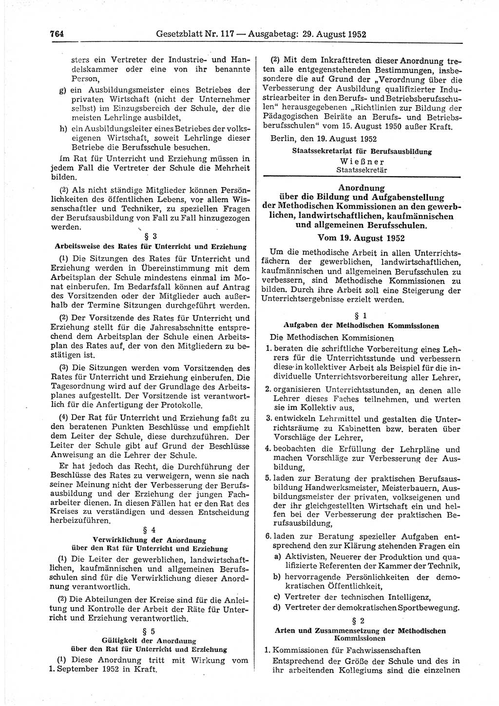 Gesetzblatt (GBl.) der Deutschen Demokratischen Republik (DDR) 1952, Seite 764 (GBl. DDR 1952, S. 764)