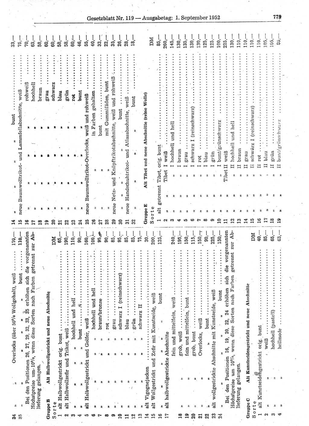 Gesetzblatt (GBl.) der Deutschen Demokratischen Republik (DDR) 1952, Seite 779 (GBl. DDR 1952, S. 779)