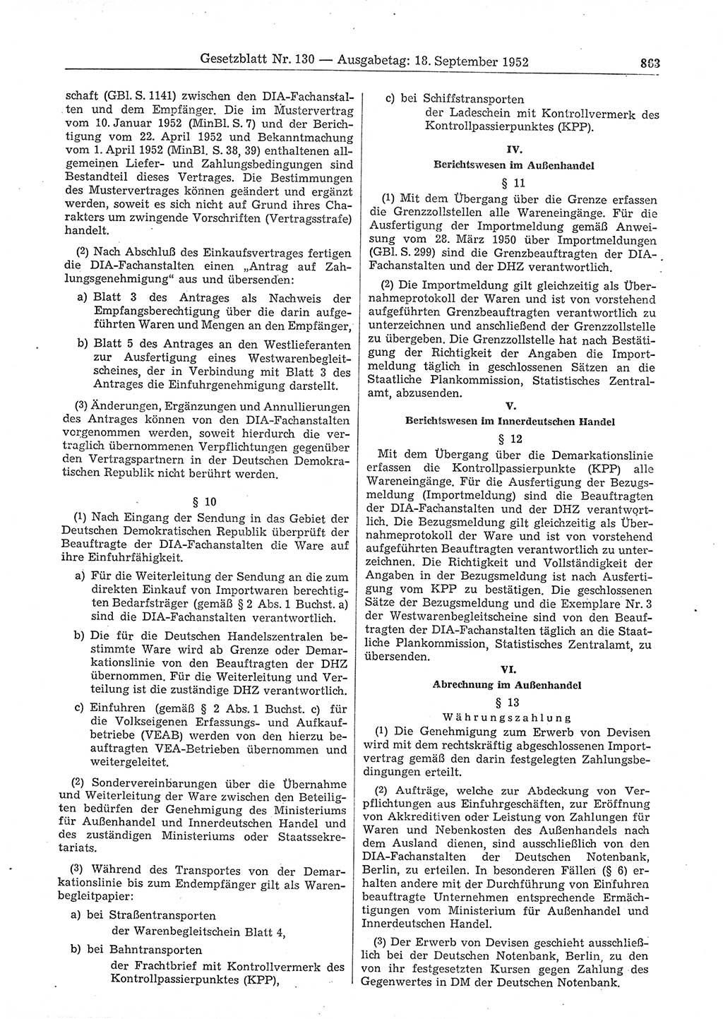 Gesetzblatt (GBl.) der Deutschen Demokratischen Republik (DDR) 1952, Seite 863 (GBl. DDR 1952, S. 863)