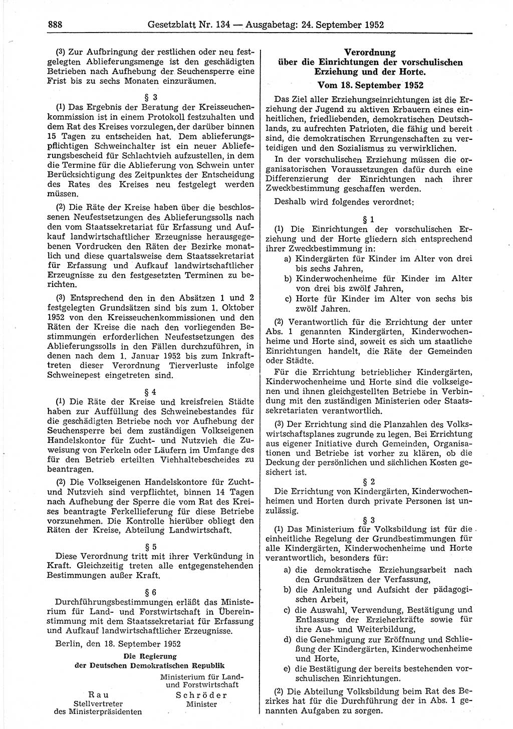 Gesetzblatt (GBl.) der Deutschen Demokratischen Republik (DDR) 1952, Seite 888 (GBl. DDR 1952, S. 888)