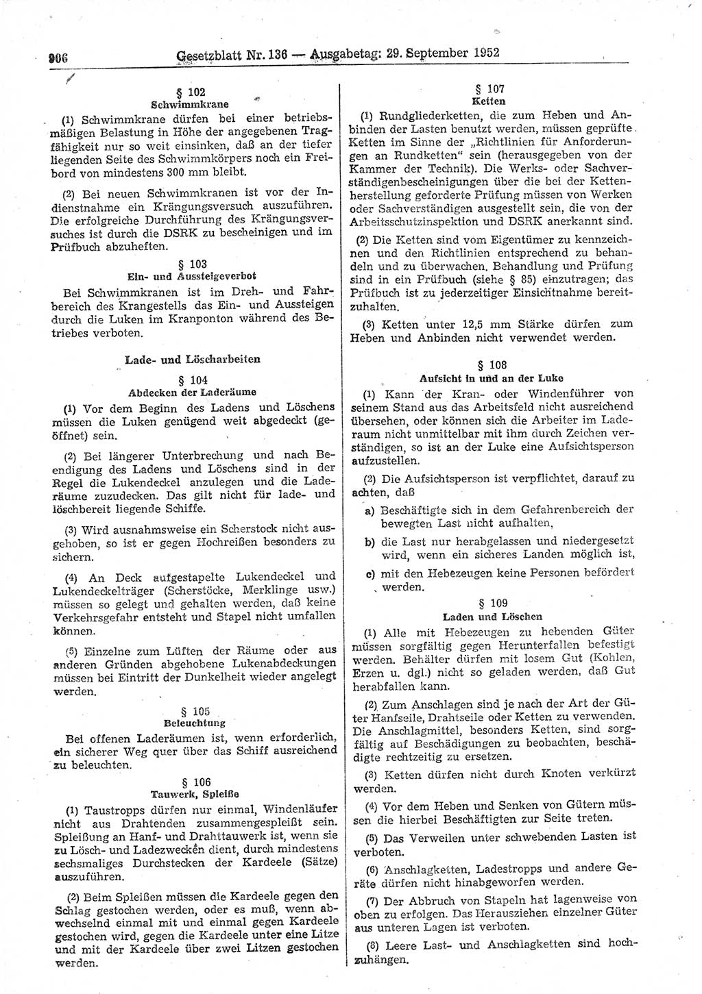 Gesetzblatt (GBl.) der Deutschen Demokratischen Republik (DDR) 1952, Seite 906 (GBl. DDR 1952, S. 906)