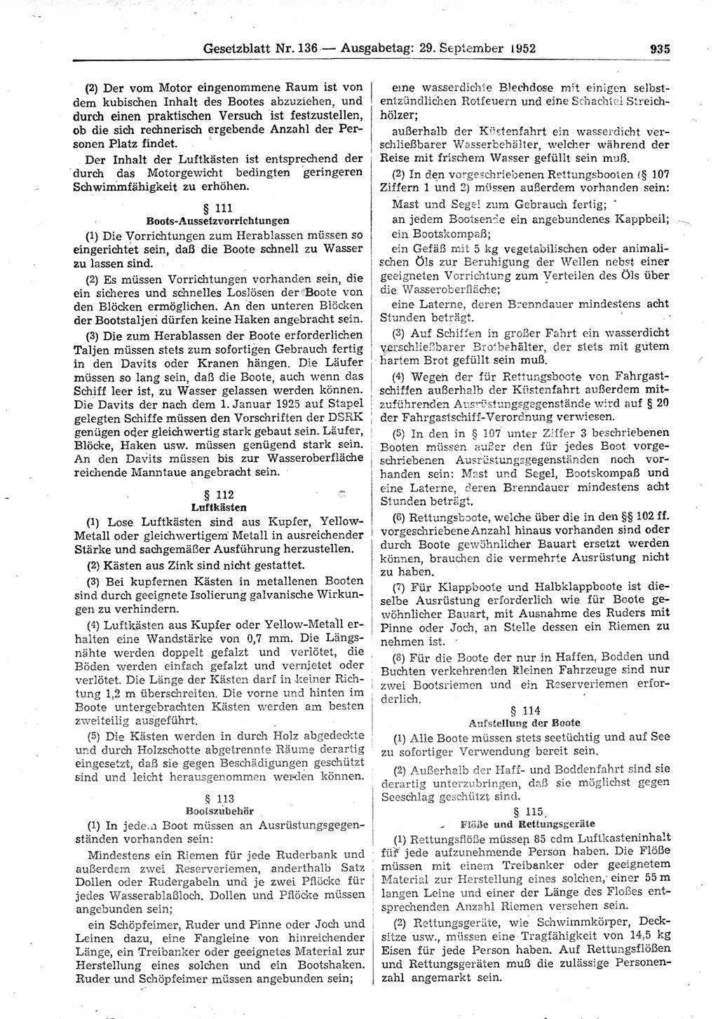 Gesetzblatt (GBl.) der Deutschen Demokratischen Republik (DDR) 1952, Seite 935 (GBl. DDR 1952, S. 935)