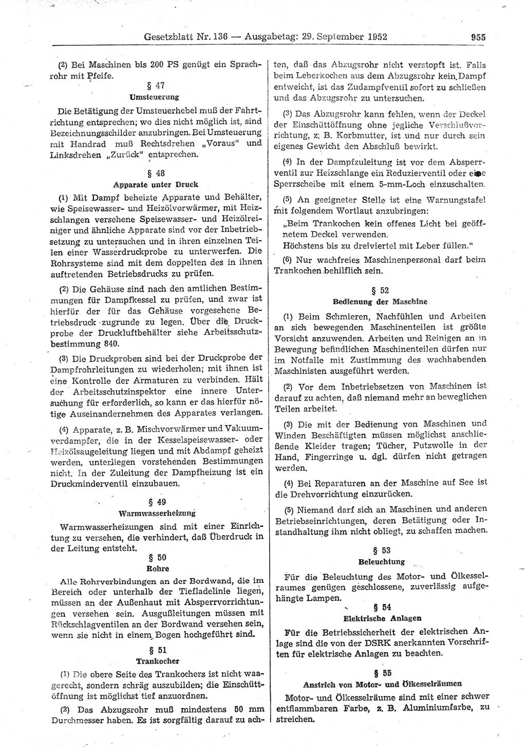 Gesetzblatt (GBl.) der Deutschen Demokratischen Republik (DDR) 1952, Seite 955 (GBl. DDR 1952, S. 955)