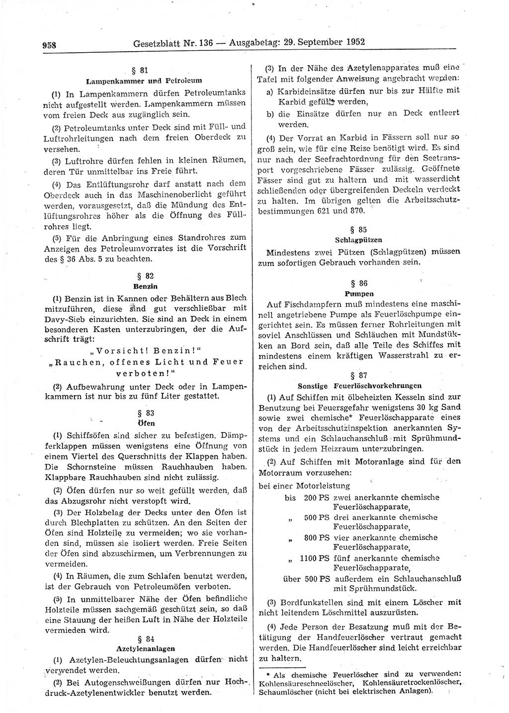 Gesetzblatt (GBl.) der Deutschen Demokratischen Republik (DDR) 1952, Seite 958 (GBl. DDR 1952, S. 958)