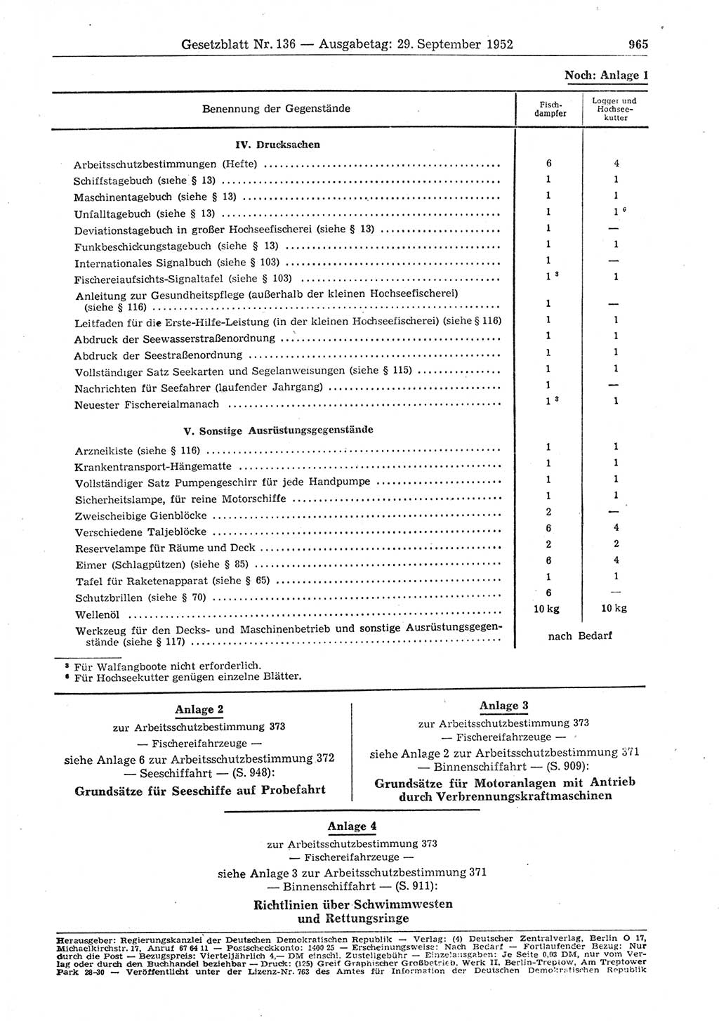 Gesetzblatt (GBl.) der Deutschen Demokratischen Republik (DDR) 1952, Seite 965 (GBl. DDR 1952, S. 965)