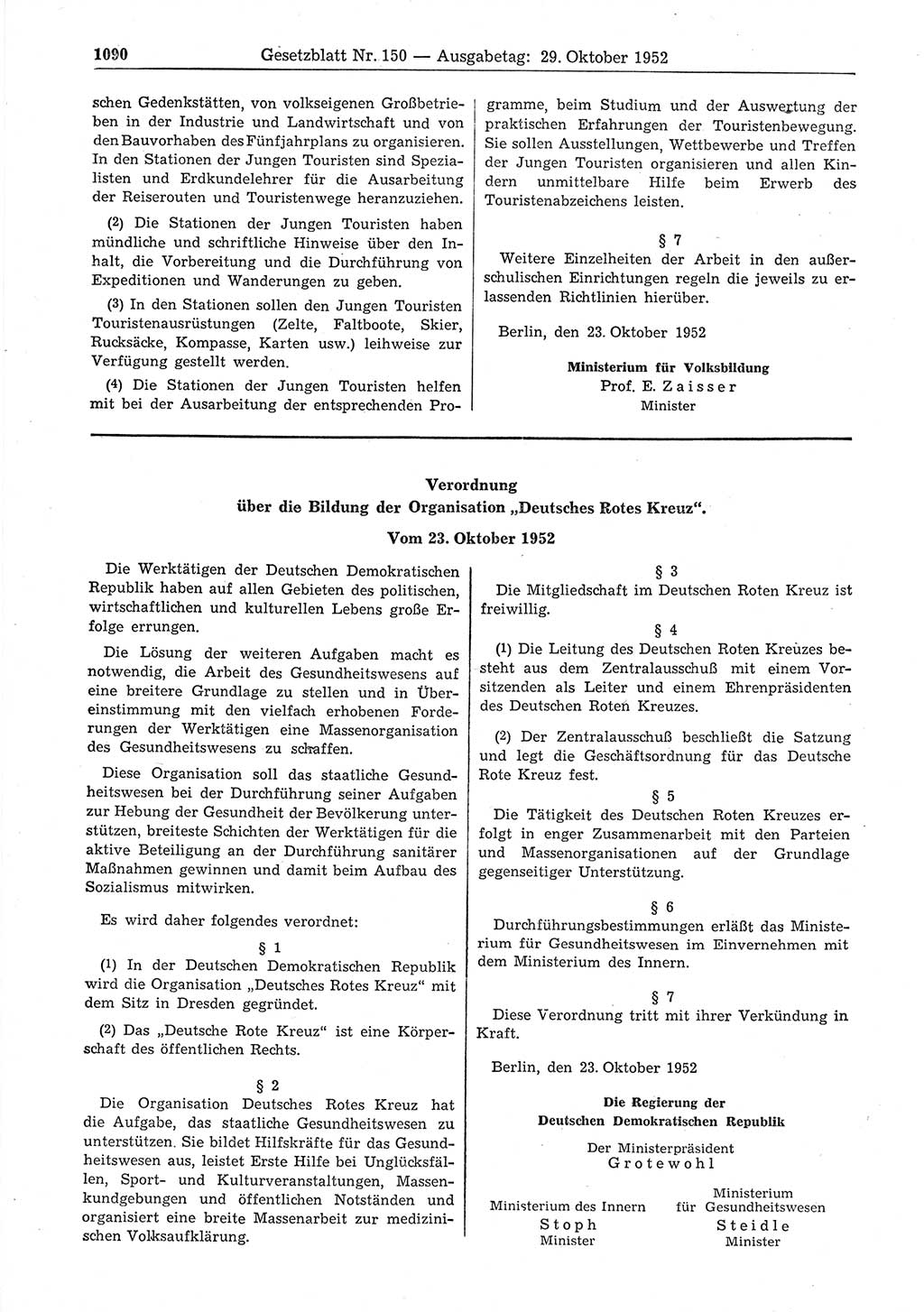 Gesetzblatt (GBl.) der Deutschen Demokratischen Republik (DDR) 1952, Seite 1090 (GBl. DDR 1952, S. 1090)