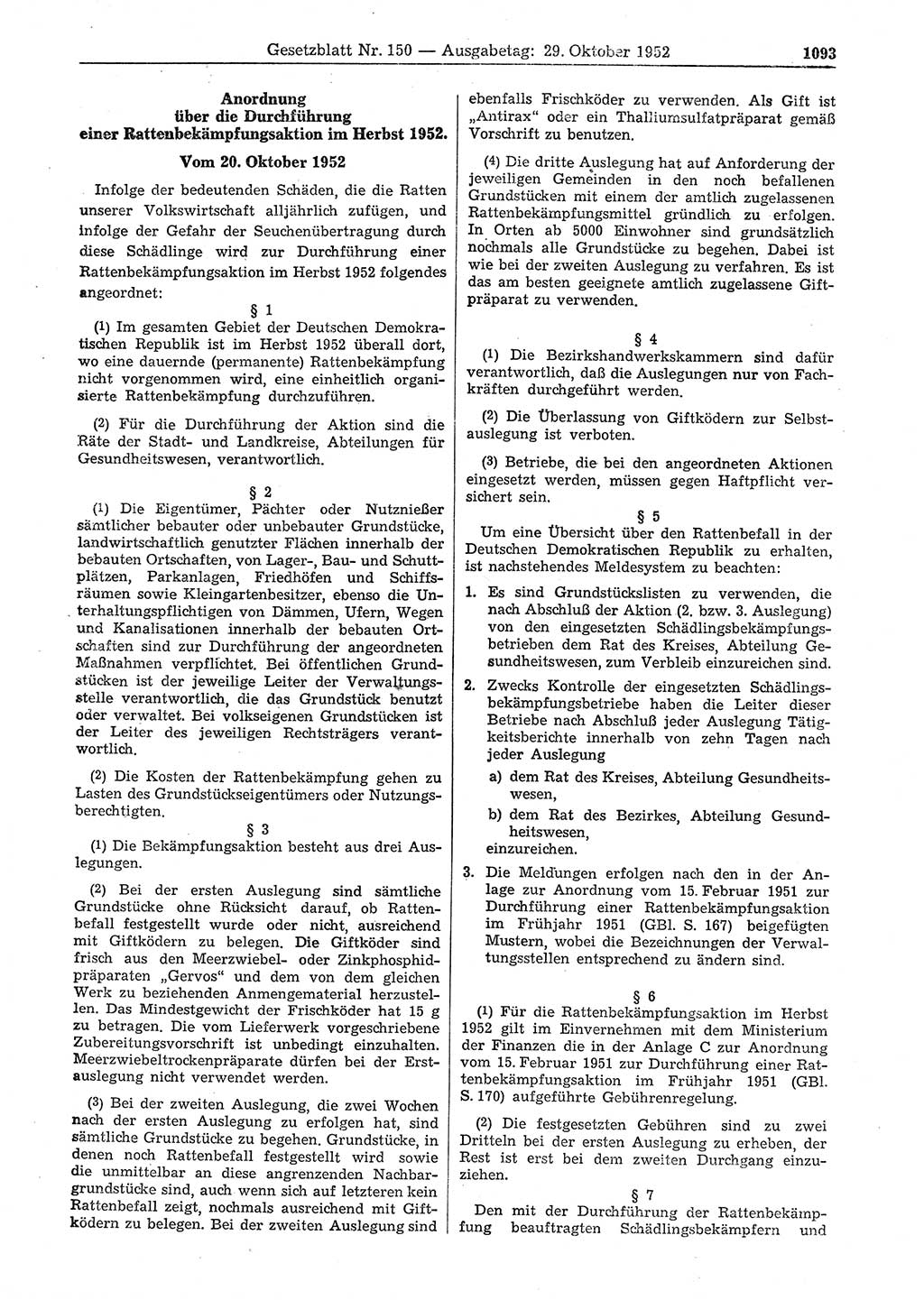 Gesetzblatt (GBl.) der Deutschen Demokratischen Republik (DDR) 1952, Seite 1093 (GBl. DDR 1952, S. 1093)