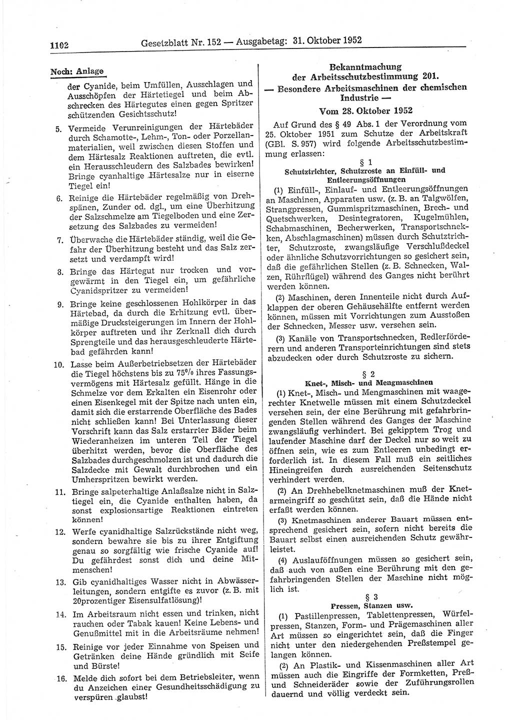 Gesetzblatt (GBl.) der Deutschen Demokratischen Republik (DDR) 1952, Seite 1102 (GBl. DDR 1952, S. 1102)