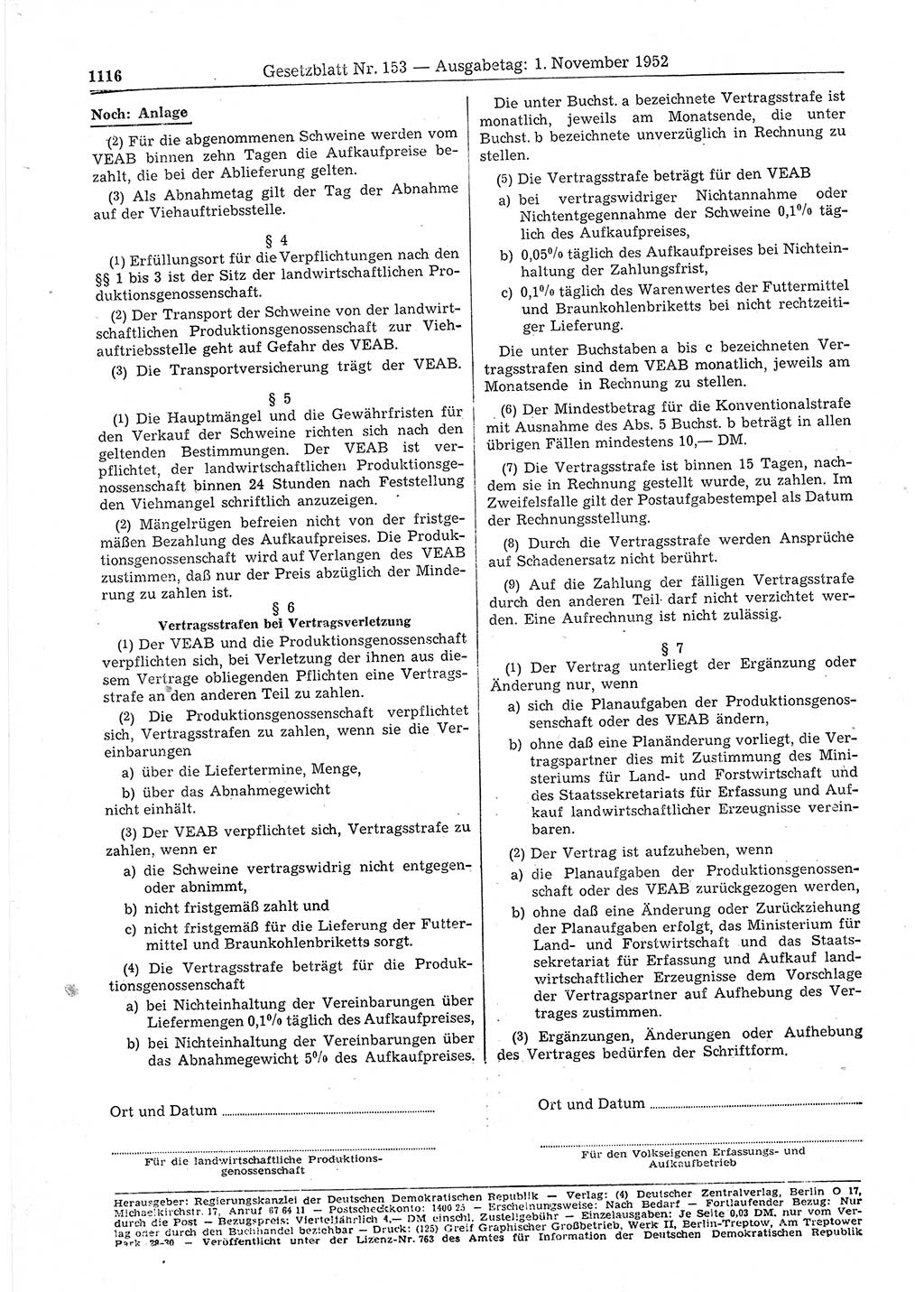Gesetzblatt (GBl.) der Deutschen Demokratischen Republik (DDR) 1952, Seite 1116 (GBl. DDR 1952, S. 1116)