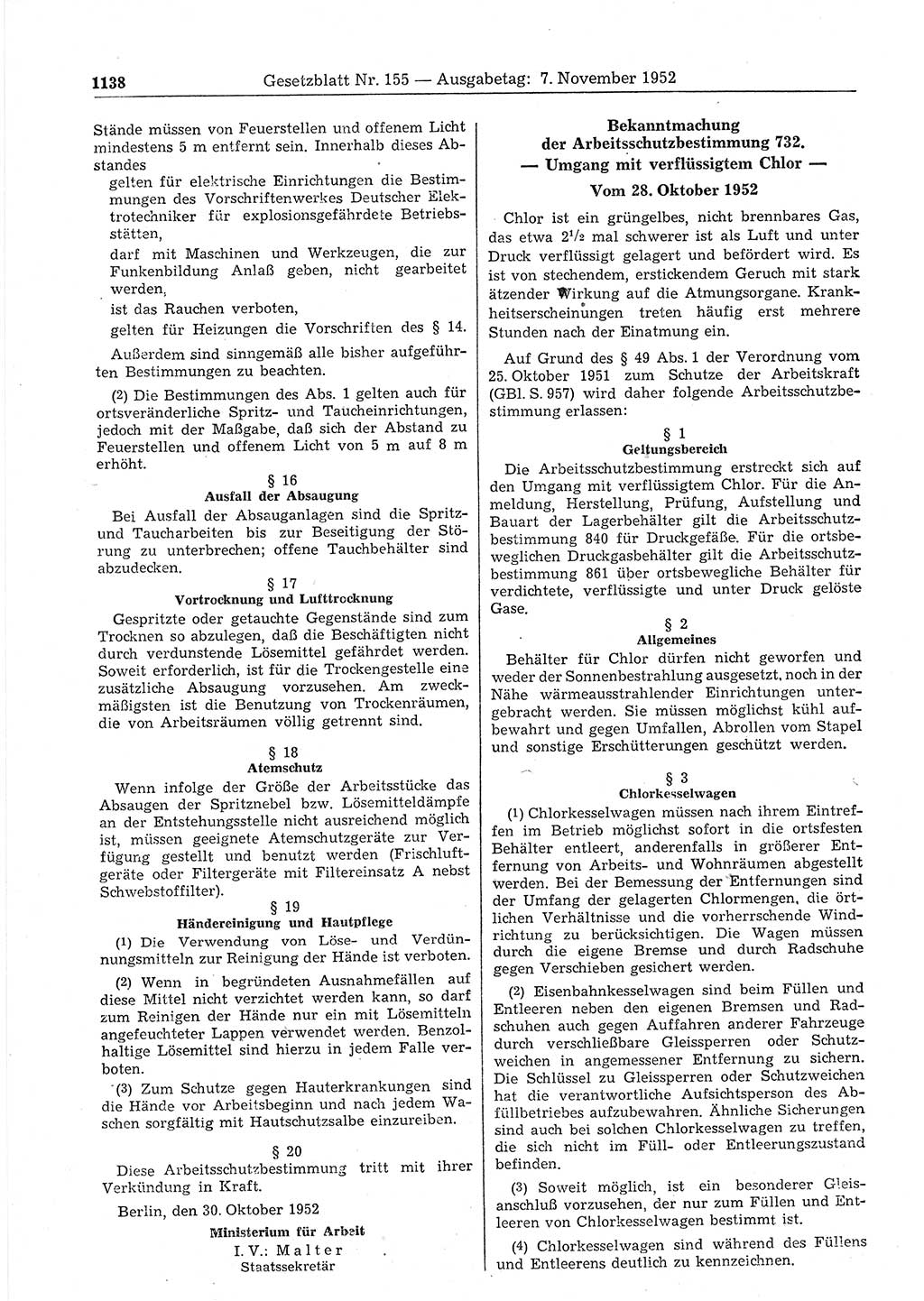 Gesetzblatt (GBl.) der Deutschen Demokratischen Republik (DDR) 1952, Seite 1138 (GBl. DDR 1952, S. 1138)