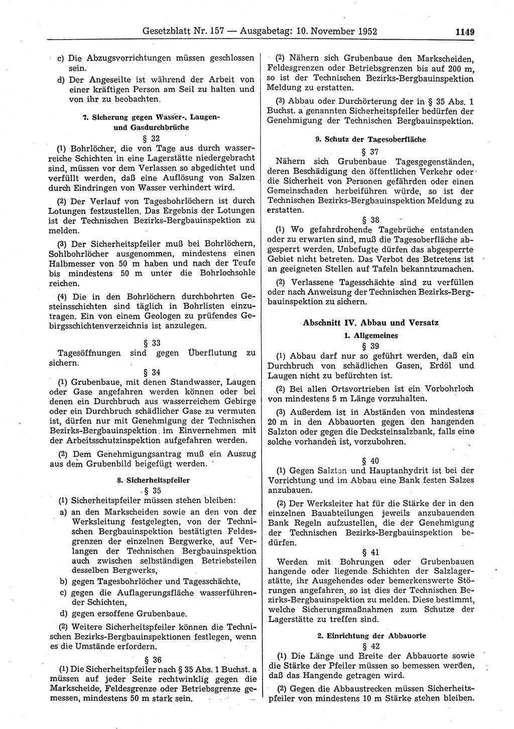 Gesetzblatt (GBl.) der Deutschen Demokratischen Republik (DDR) 1952, Seite 1149 (GBl. DDR 1952, S. 1149)