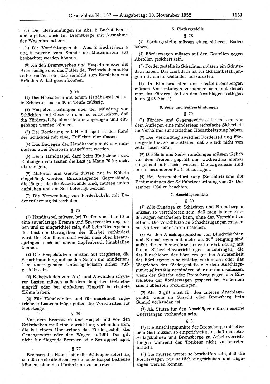 Gesetzblatt (GBl.) der Deutschen Demokratischen Republik (DDR) 1952, Seite 1153 (GBl. DDR 1952, S. 1153)