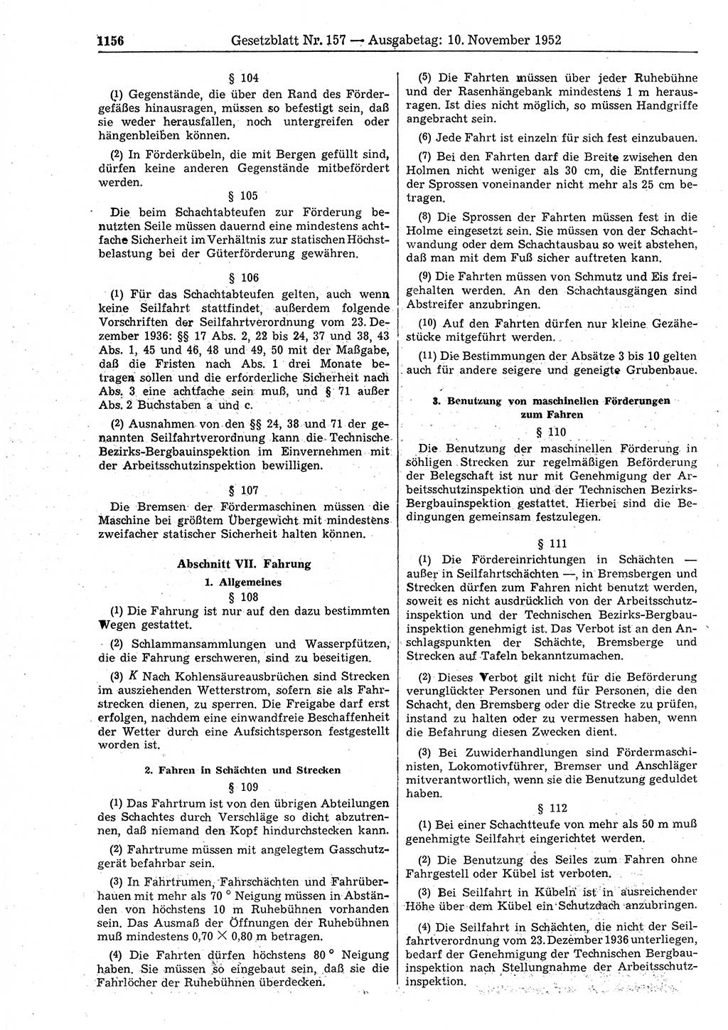 Gesetzblatt (GBl.) der Deutschen Demokratischen Republik (DDR) 1952, Seite 1156 (GBl. DDR 1952, S. 1156)