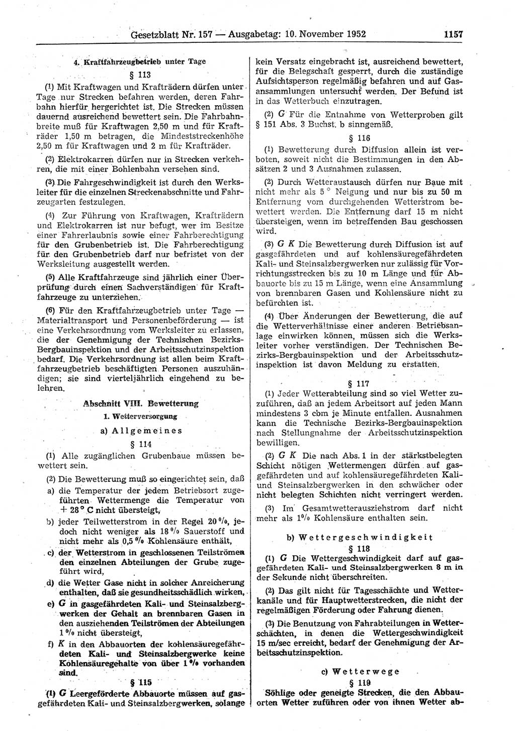 Gesetzblatt (GBl.) der Deutschen Demokratischen Republik (DDR) 1952, Seite 1157 (GBl. DDR 1952, S. 1157)