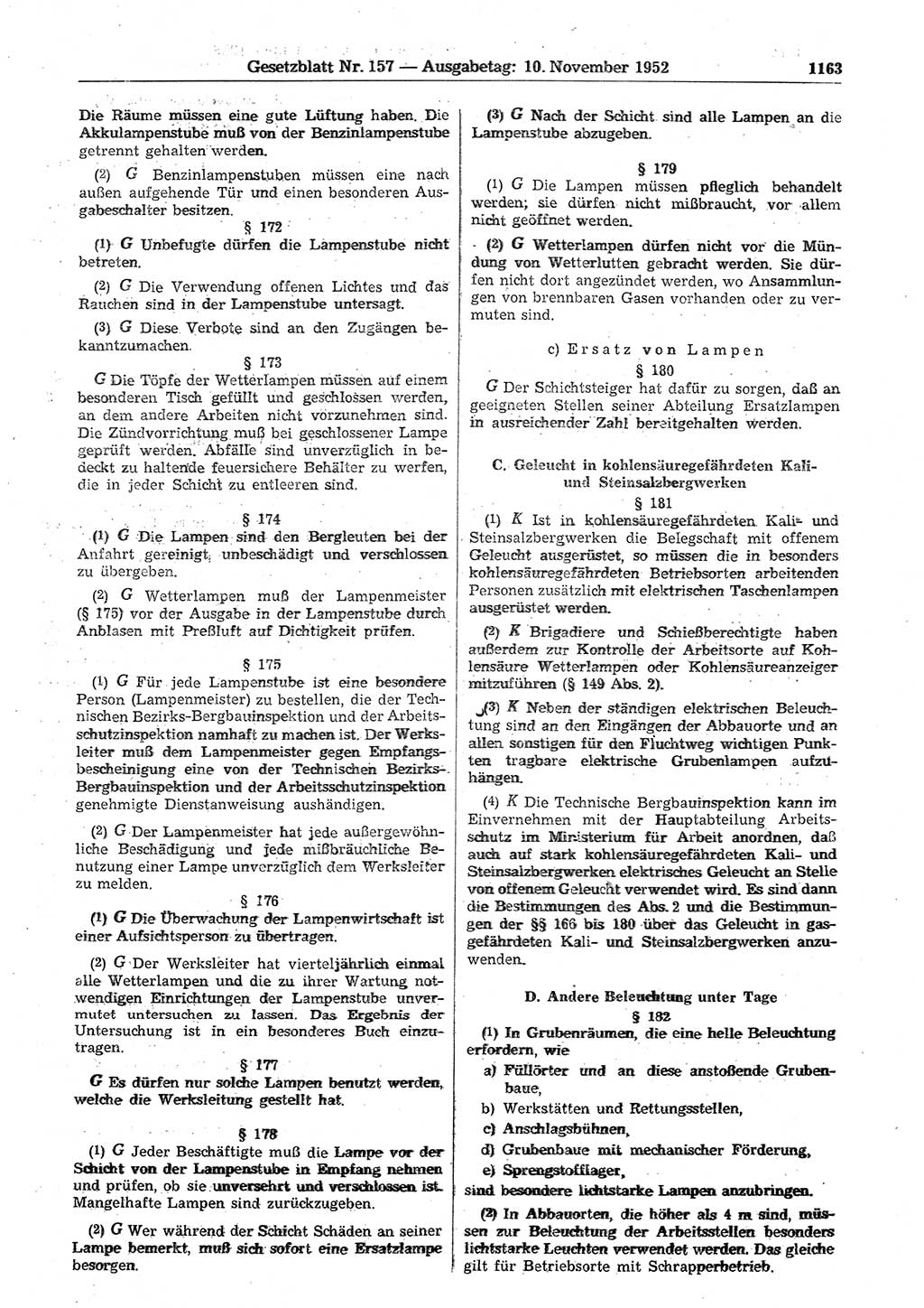 Gesetzblatt (GBl.) der Deutschen Demokratischen Republik (DDR) 1952, Seite 1163 (GBl. DDR 1952, S. 1163)
