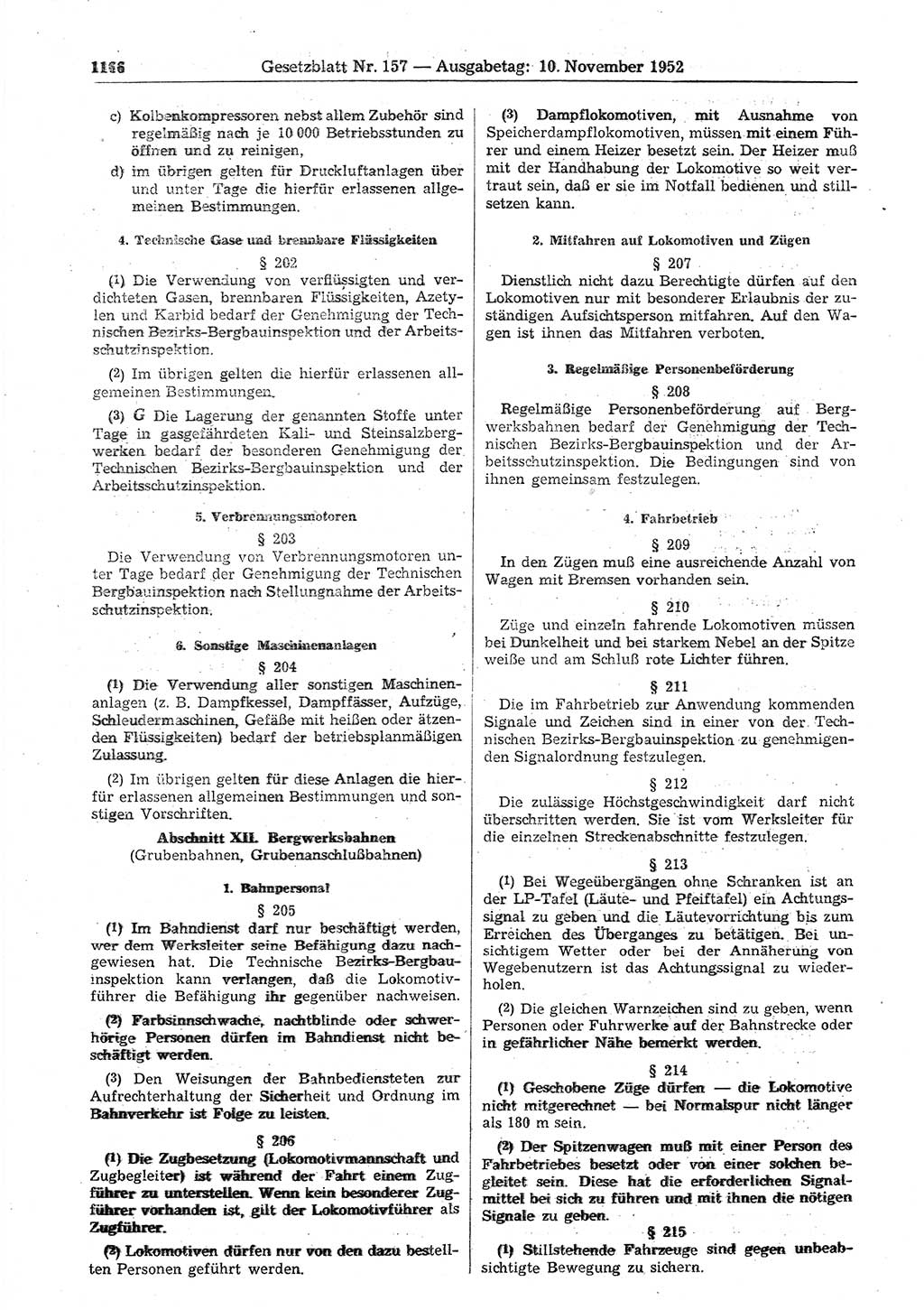 Gesetzblatt (GBl.) der Deutschen Demokratischen Republik (DDR) 1952, Seite 1166 (GBl. DDR 1952, S. 1166)
