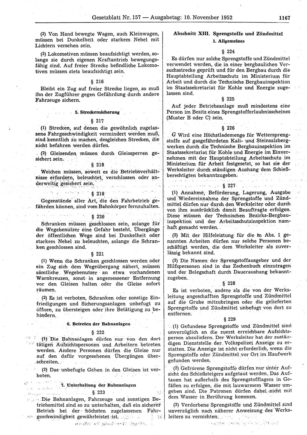 Gesetzblatt (GBl.) der Deutschen Demokratischen Republik (DDR) 1952, Seite 1167 (GBl. DDR 1952, S. 1167)