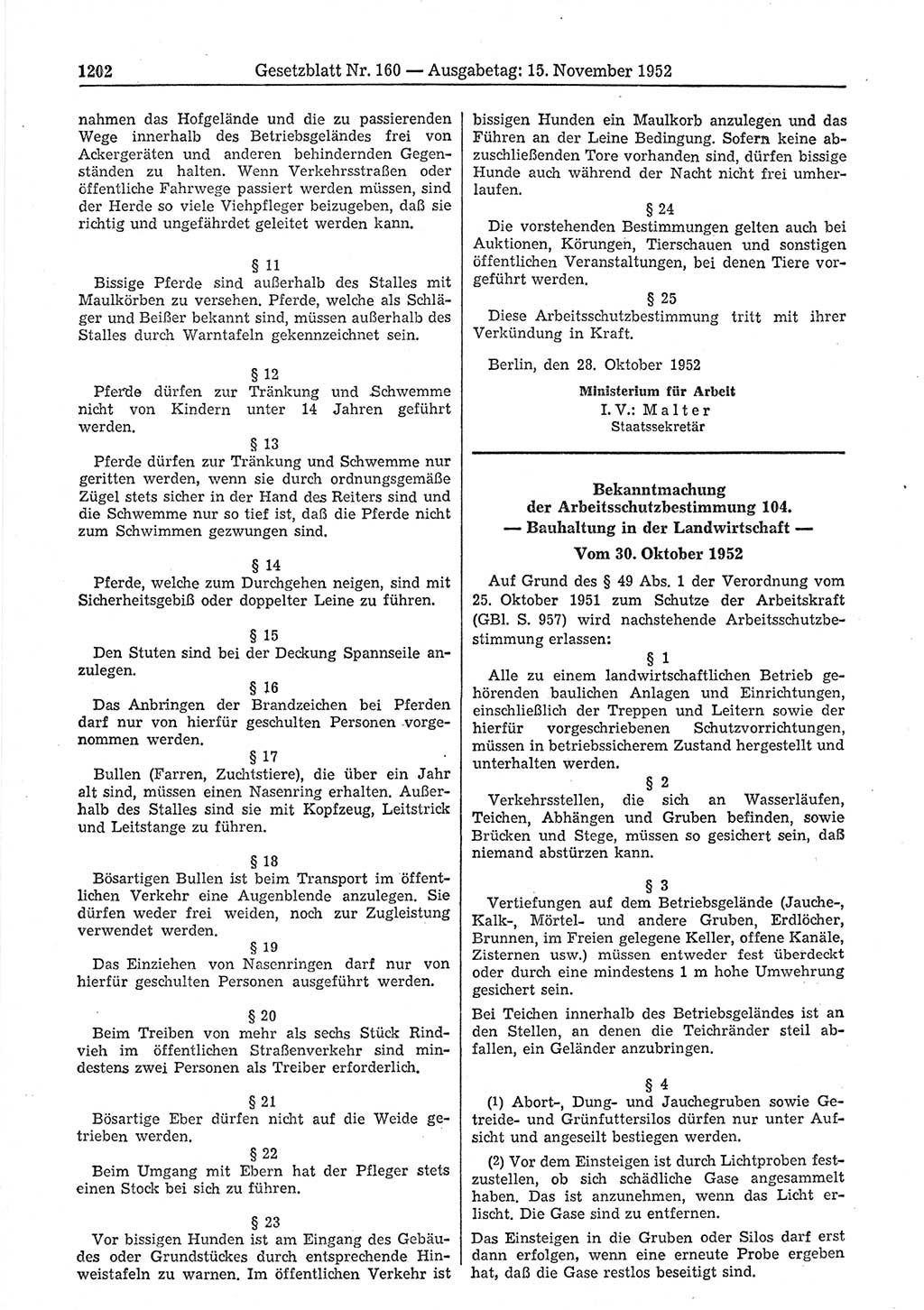 Gesetzblatt (GBl.) der Deutschen Demokratischen Republik (DDR) 1952, Seite 1202 (GBl. DDR 1952, S. 1202)