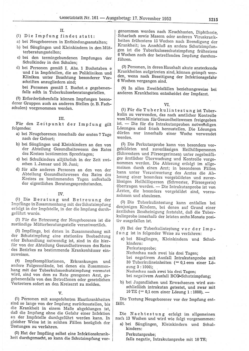Gesetzblatt (GBl.) der Deutschen Demokratischen Republik (DDR) 1952, Seite 1215 (GBl. DDR 1952, S. 1215)