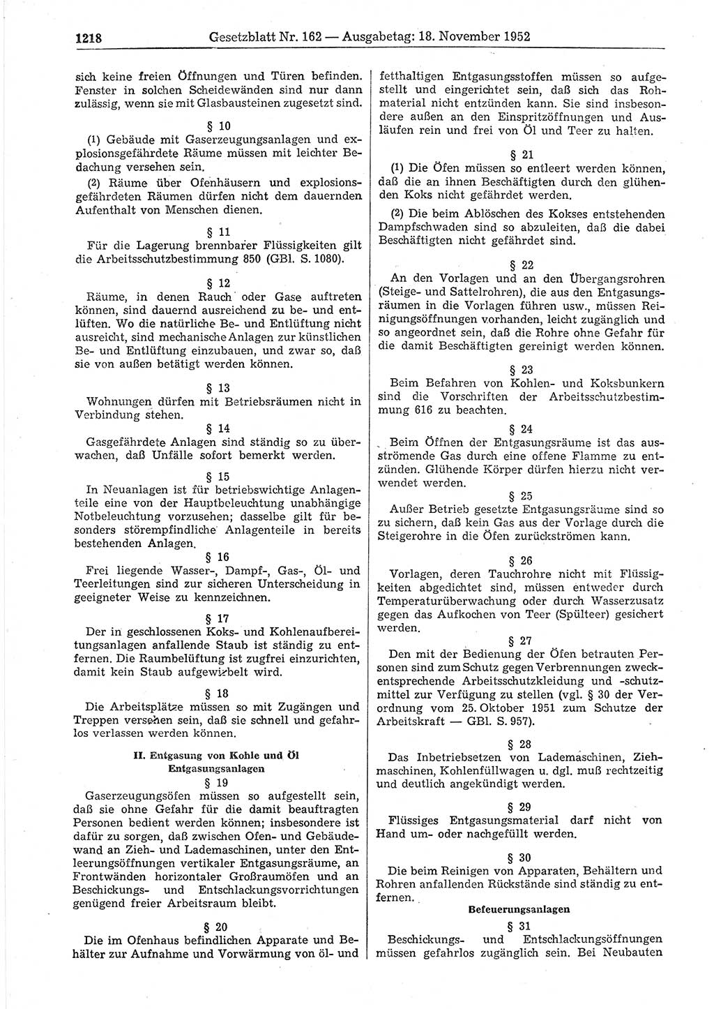 Gesetzblatt (GBl.) der Deutschen Demokratischen Republik (DDR) 1952, Seite 1218 (GBl. DDR 1952, S. 1218)