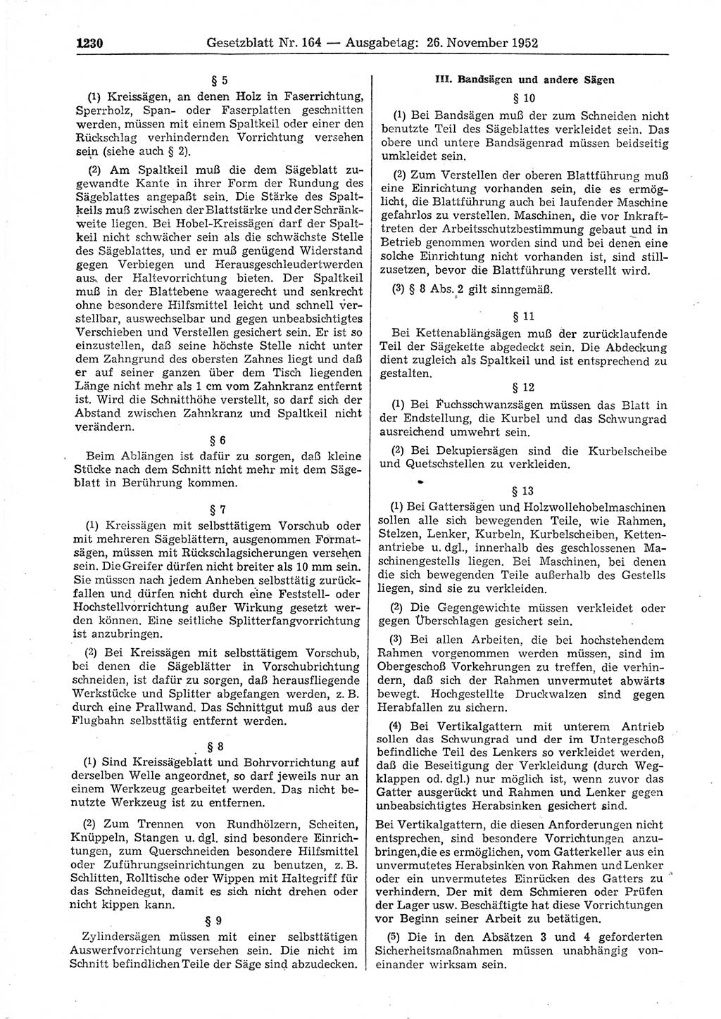 Gesetzblatt (GBl.) der Deutschen Demokratischen Republik (DDR) 1952, Seite 1230 (GBl. DDR 1952, S. 1230)
