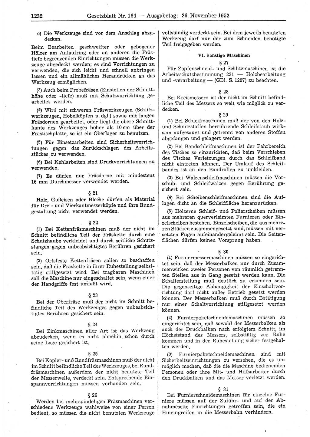 Gesetzblatt (GBl.) der Deutschen Demokratischen Republik (DDR) 1952, Seite 1232 (GBl. DDR 1952, S. 1232)