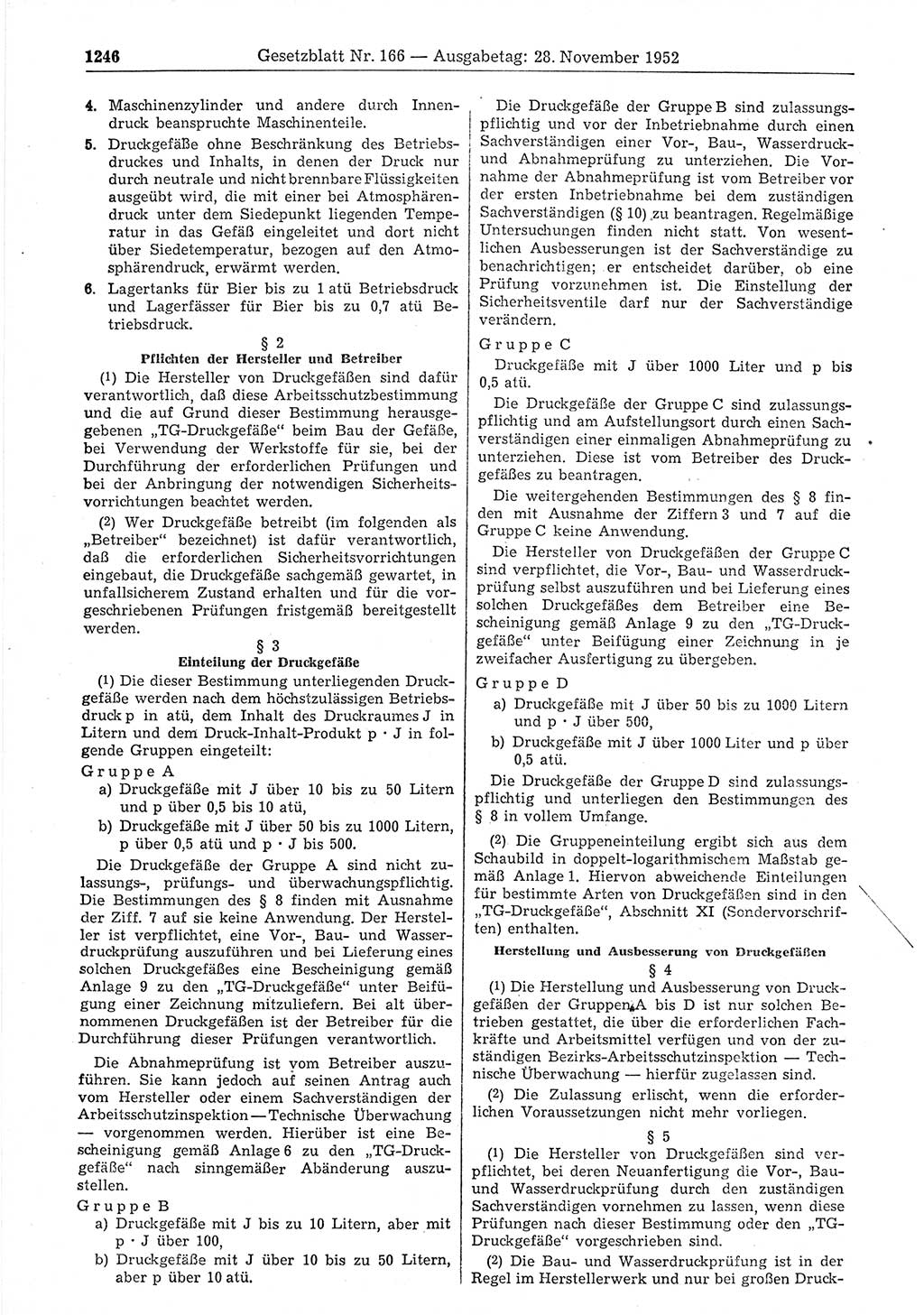 Gesetzblatt (GBl.) der Deutschen Demokratischen Republik (DDR) 1952, Seite 1246 (GBl. DDR 1952, S. 1246)