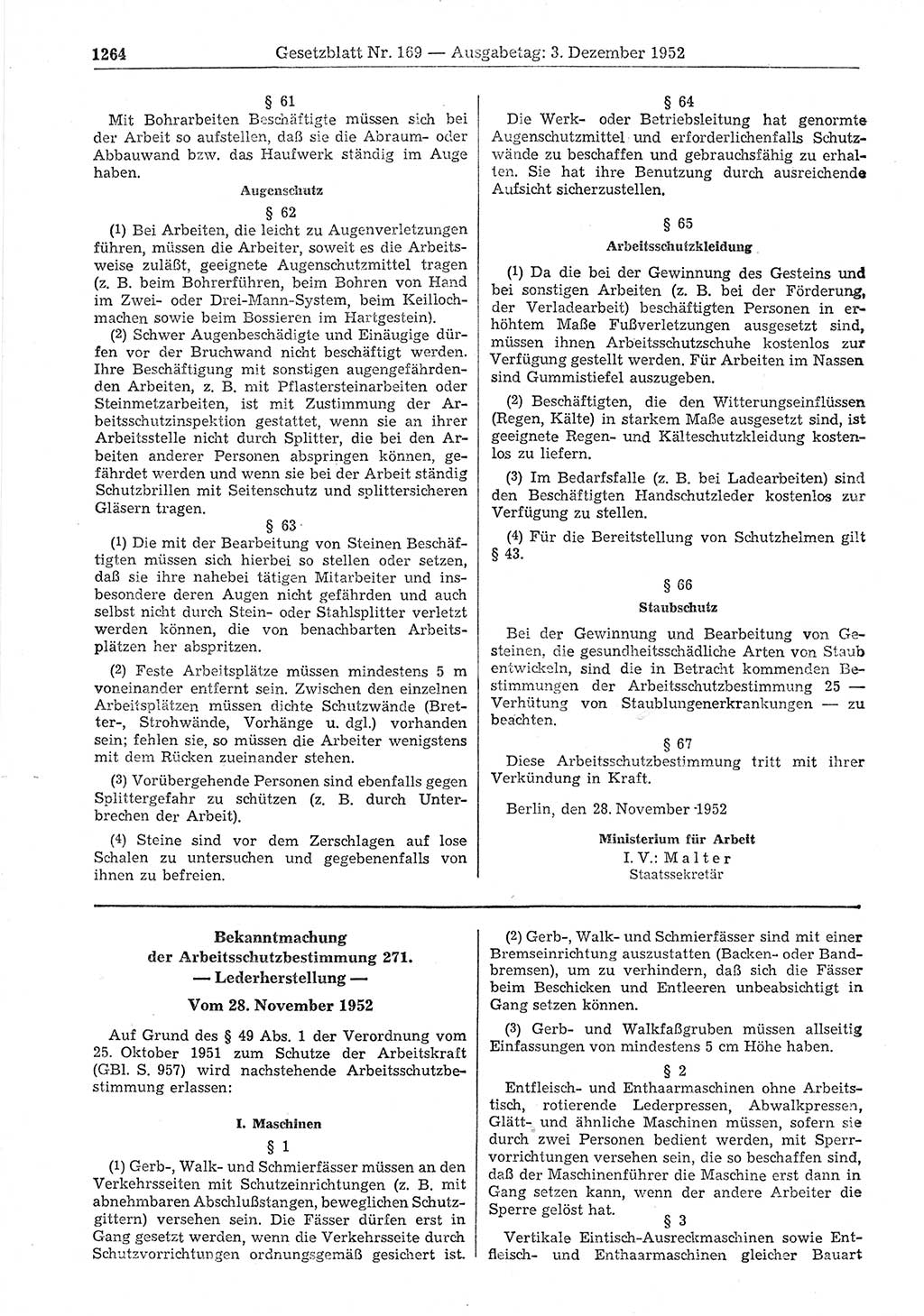Gesetzblatt (GBl.) der Deutschen Demokratischen Republik (DDR) 1952, Seite 1264 (GBl. DDR 1952, S. 1264)
