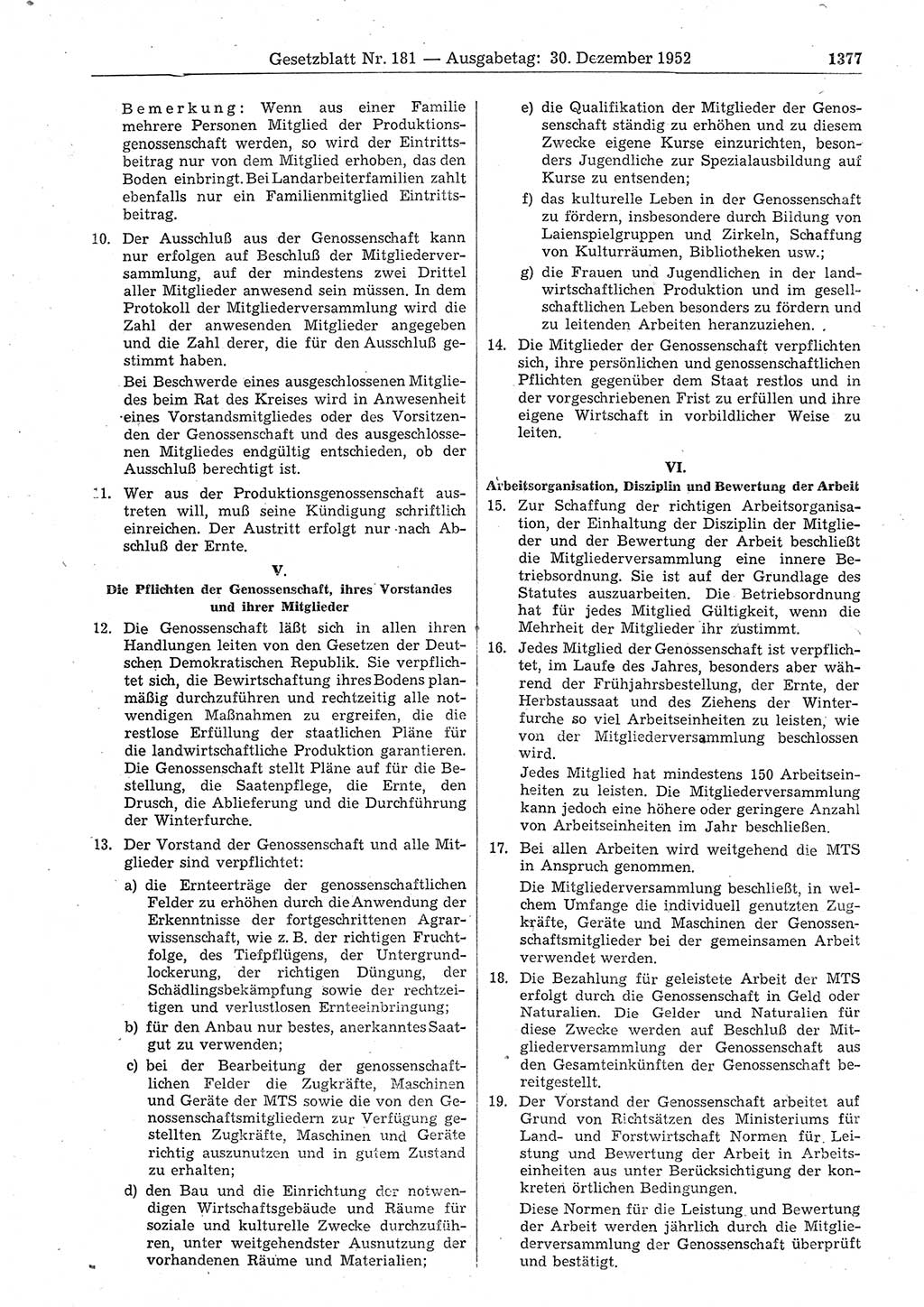 Gesetzblatt (GBl.) der Deutschen Demokratischen Republik (DDR) 1952, Seite 1377 (GBl. DDR 1952, S. 1377)