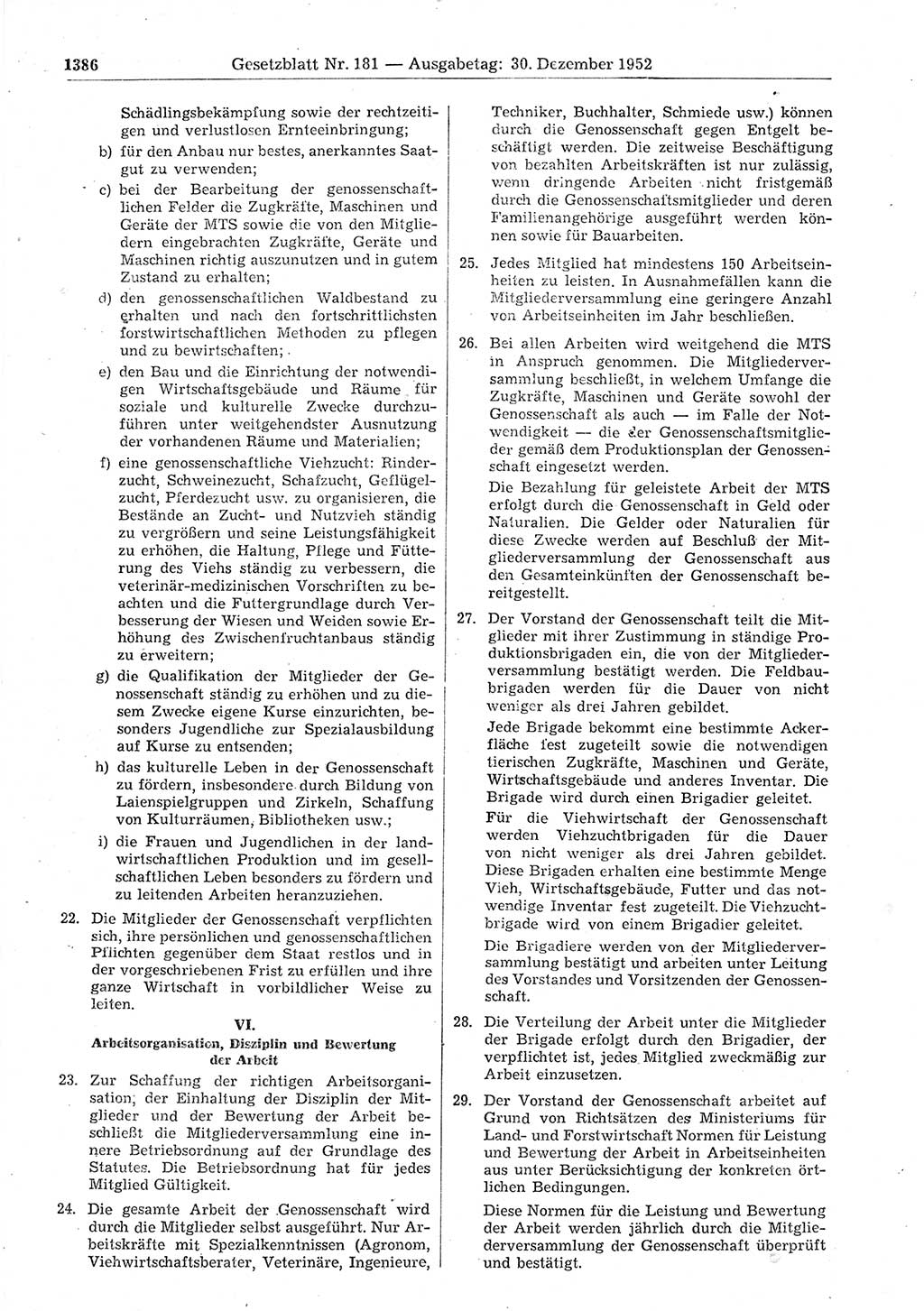 Gesetzblatt (GBl.) der Deutschen Demokratischen Republik (DDR) 1952, Seite 1386 (GBl. DDR 1952, S. 1386)