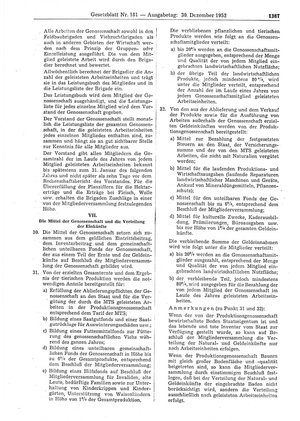 Gesetzblatt (GBl.) der Deutschen Demokratischen Republik (DDR) 1952, Seite 1387 (GBl. DDR 1952, S. 1387)
