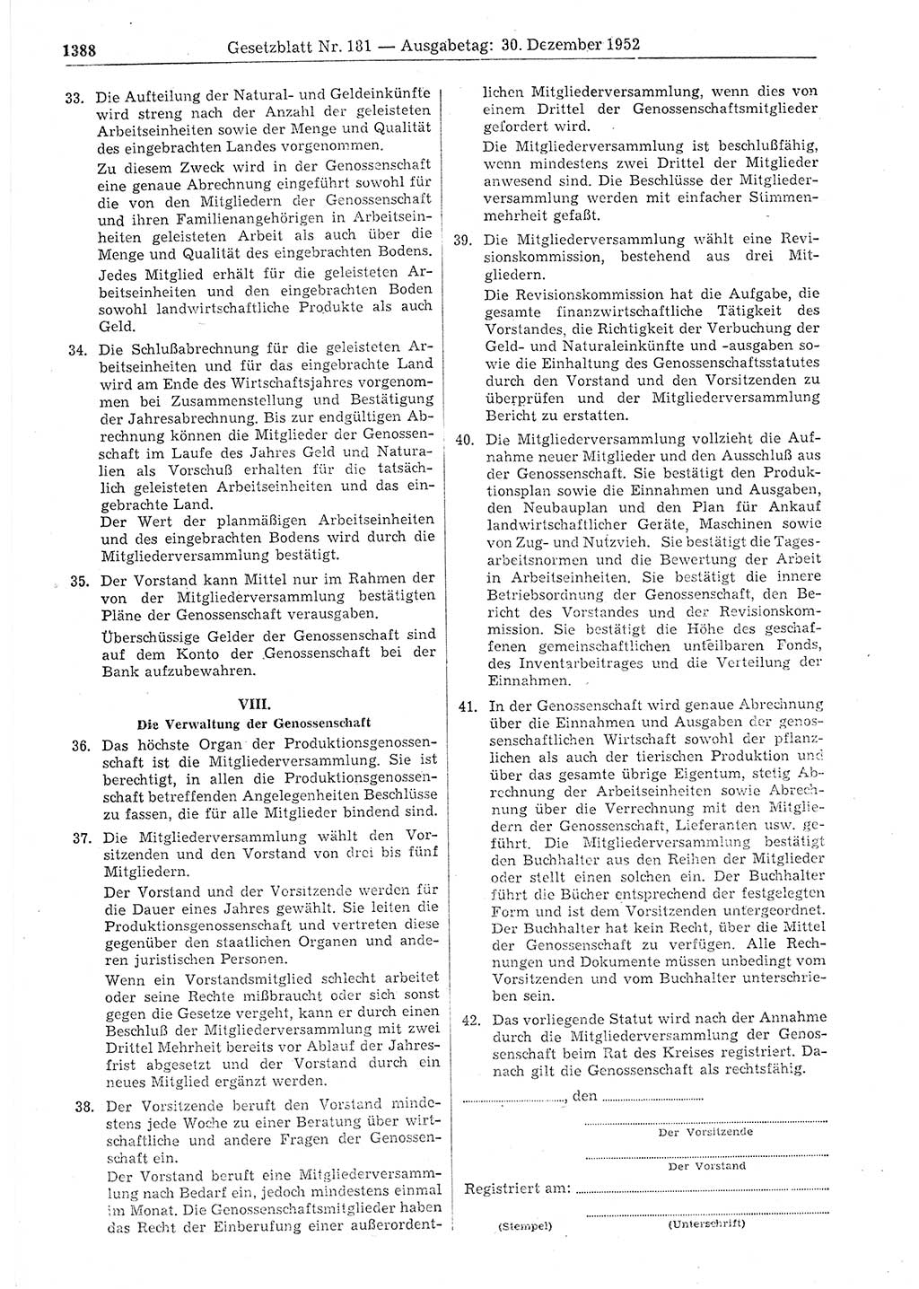 Gesetzblatt (GBl.) der Deutschen Demokratischen Republik (DDR) 1952, Seite 1388 (GBl. DDR 1952, S. 1388)