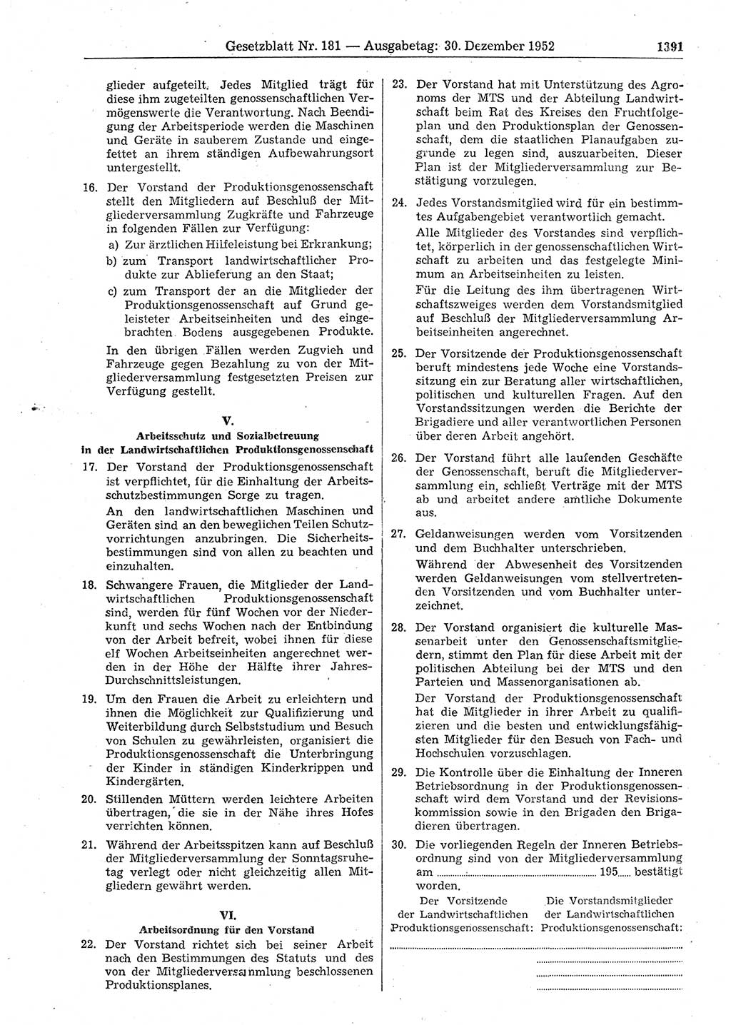 Gesetzblatt (GBl.) der Deutschen Demokratischen Republik (DDR) 1952, Seite 1391 (GBl. DDR 1952, S. 1391)